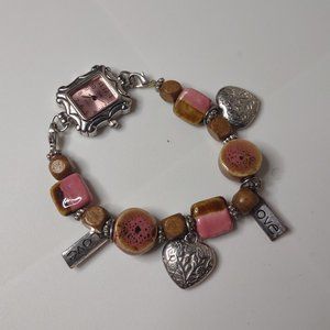 Very Awesome Pink And Silver Tone Beaded Stretch Watch